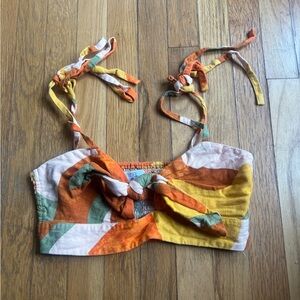 Noel orange linen cropped tie top